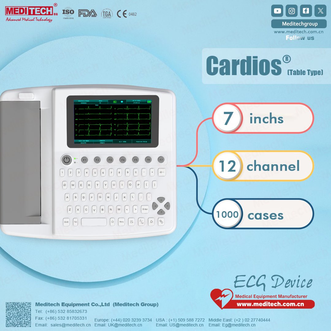 EKG1212S
Meditech Newest ECG Device 
Features:
-12 channels ECG
-7 inch color touch screen
-internal storage up to 1000 cases
-PC Software for data transfer

#ecgdevice
#ECG
#meditech
#electrocardiography
#cardio
#WorldHeartDay
#medicalequipment