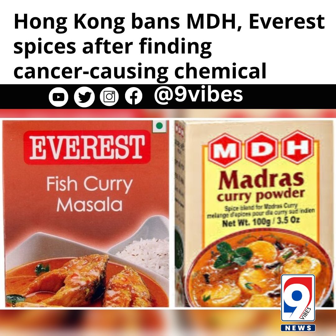 Hong Kong authorities have banned four spice products from beloved Indian brands MDH and Everest due to the presence of a cancer-causing chemical, ethylene oxide. Stay informed and stay safe! #HongKong #Singapore #SpicesBan #FoodSafety #MDH #Everest #CancerRisk