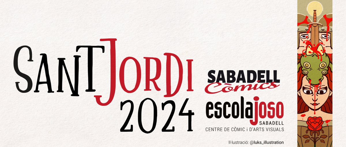 EscolaJosoSbd's tweet photo. Demà ja és Sant Jordi! 🌹🐉📚

🎨Els i les nostres alumnes de 4t d'Art Gràfic estaran tot el dia a l'stand de Sabadell Còmics (pl. del Doctor Robert), venent el seu fanzine '5 Puertas'.

https://t.co/5NhZXOBQWr https://t.co/Bcek3F3DoW