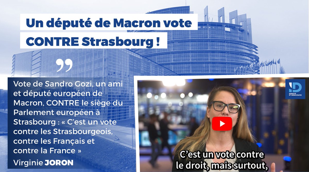 📹 Vote de Sandro Gozi, un ami et député européen de Macron, CONTRE le siège du Parlement européen à Strasbourg : « C’est un vote contre les Strasbourgeois, contre les Français et contre la France » ➡️ youtu.be/T9RySBc9vfc