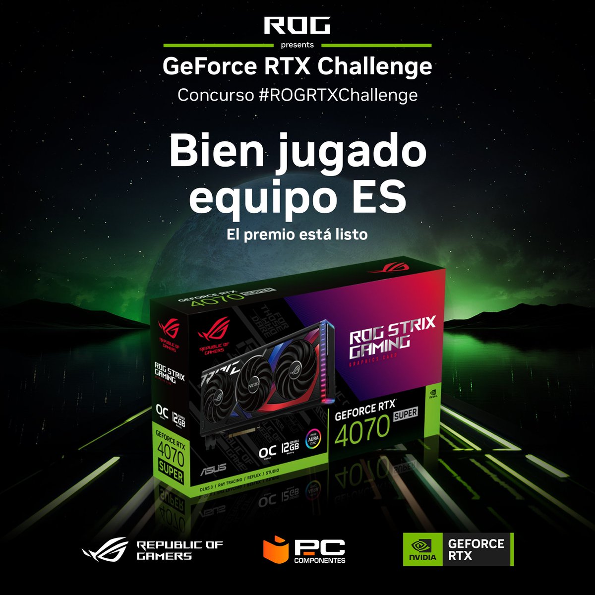 El equipo de España compitió hasta el final en el #ROGRTXChallenge pero no se llevó la victoria a casa PERO tenemos una ROG RTX 4070 Super para sortear con vosotros.

Participar es fácil:

Dale like
Comenta con #ROGRTXChallenge