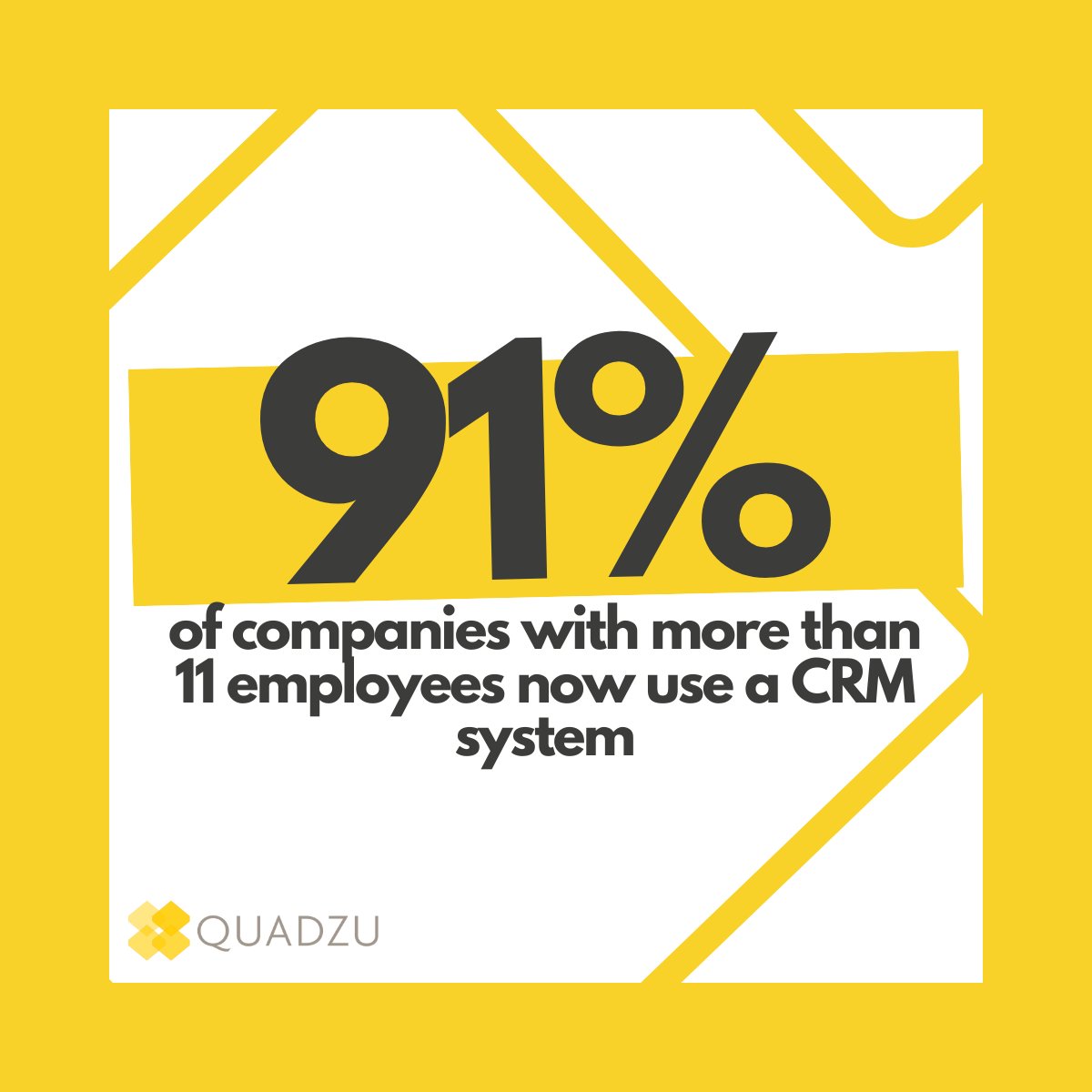 Did you know that 91% of companies with more than 11 employees use a CRM system? 

If you're looking to start using a CRM system and need help on how to get started, contact us today to see how we can help!

#Quadzu #CRM #WorkforceManagement