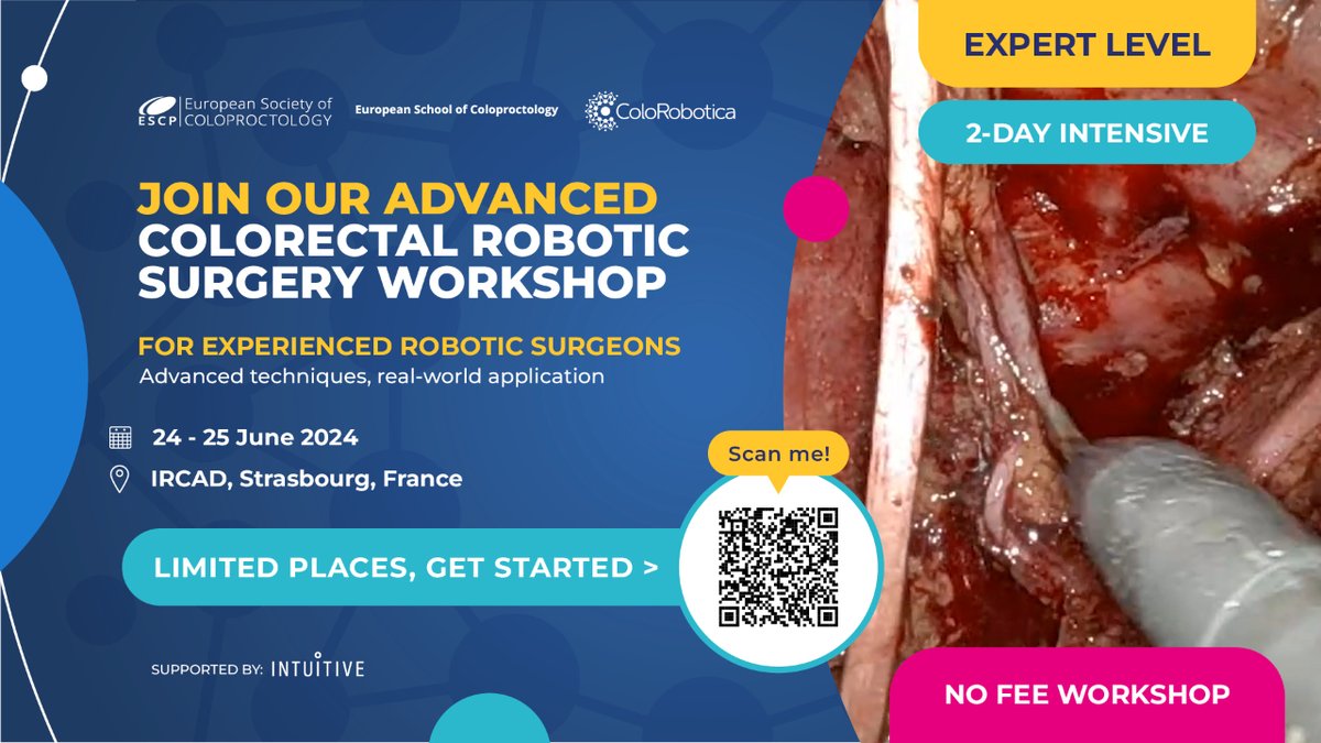 This workshop aims to deepen expertise in robotic #ColorectalSurgery focusing on complex cases. Attendees will engage in hands-on sessions led by experts, enhancing knowledge & practical skills.

Limited places!

i.mtr.cool/aslwavixgh

#ColorectalSurgeon #RoboticSurgery