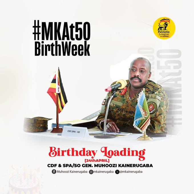 Uganda's CDF will be making 50years on 24th April 2024. #MKAt50 is worth to celebrate because of His achievements and living an exemplary life, touching and helping many lives to get transformed. Happy day in advance Gen. @mkainerugaba