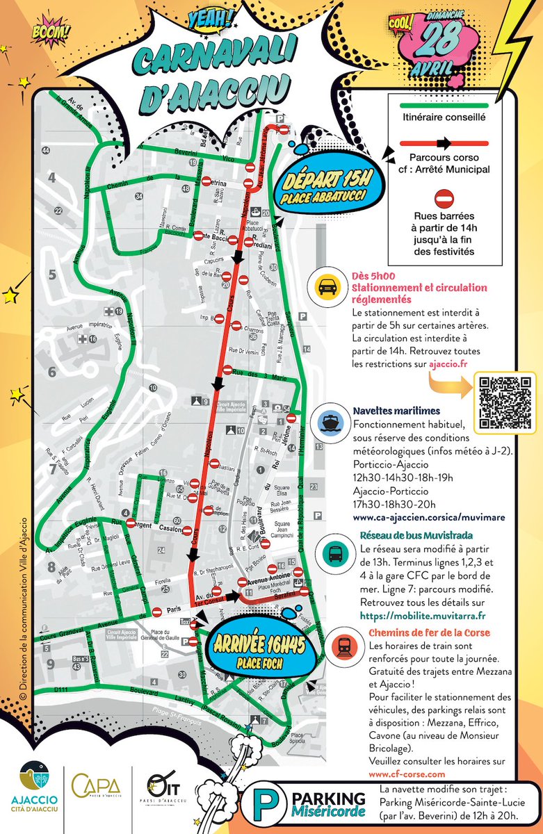 Dernière ligne droite avant le Carnaval d'#Ajaccio !
Rendez-vous ce dimanche 28 avril au départ de la place Abbatucci 🎉

ℹ️ Informations : urlz.fr/qiAV