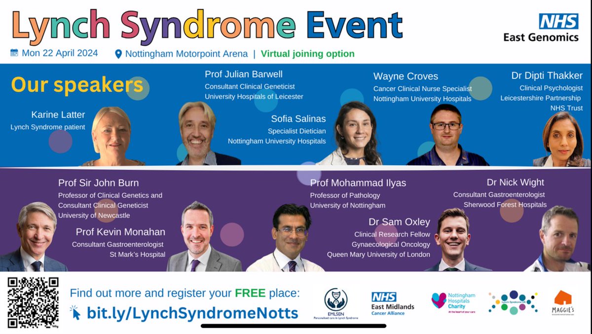 Raring to go for our Lynch syndrome event @nottinghamarena with  @JulianBarwell Prof Sir John Burn, @kevinjmonahan @DiptiThakker Nick Wight, Mohammad Ilyas, @sofiasalinas23 @SGOxley @WayneCroves & Karine Latter.

200+ joining in person & online. Follow #LSNotts for updates!