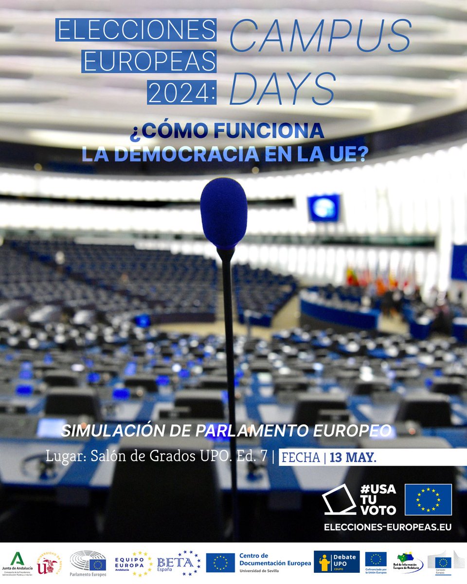 En esta ocasión tendrás la oportunidad de vivir un nuevo EE24 Campus Day en el que podrás participar en una simulación modelo Parlamento Europeo que organizamos junto con @clubdebateupo @Equipo_Europa y @spainbeta