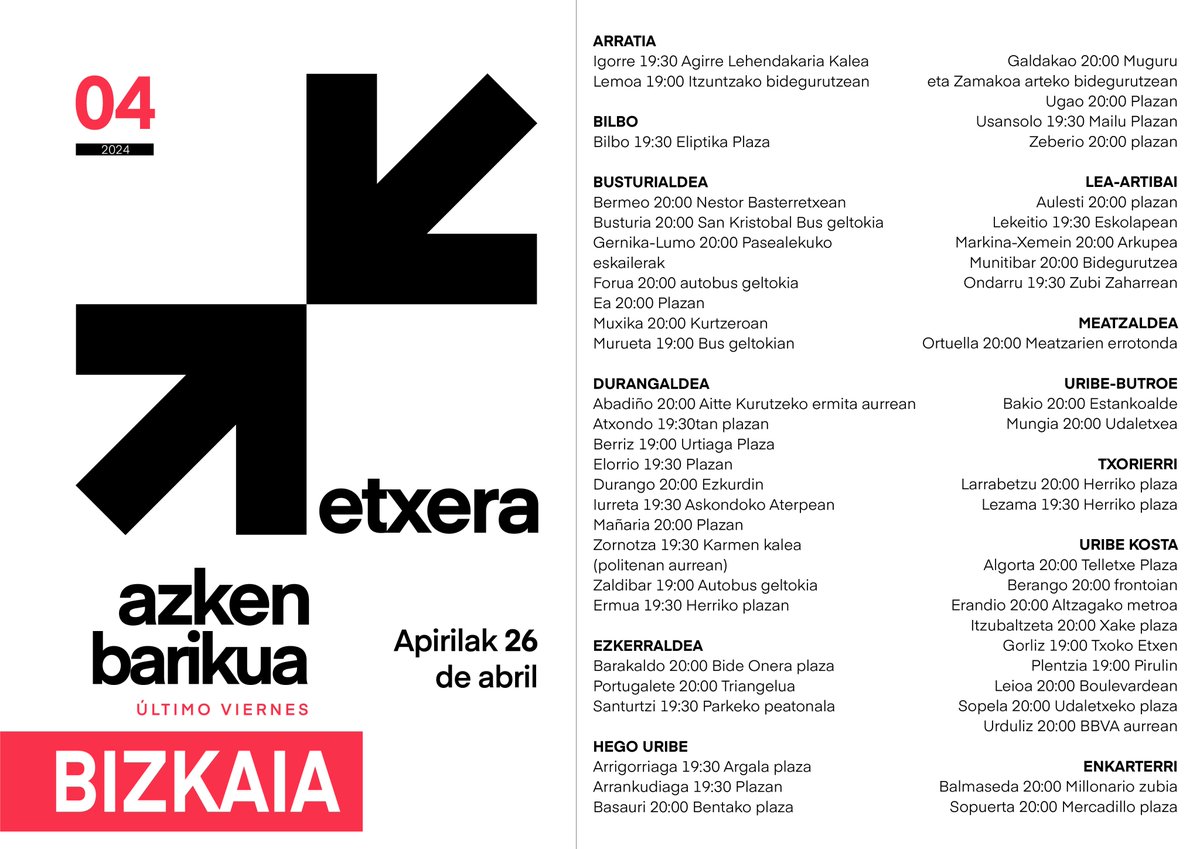 🟢Apirileko, Azken ostirala / Último viernes de Abril Preso, iheslari eta deportatuak #etxera ↗️↙️ Mobilizazioak Bizkaian ⤵️