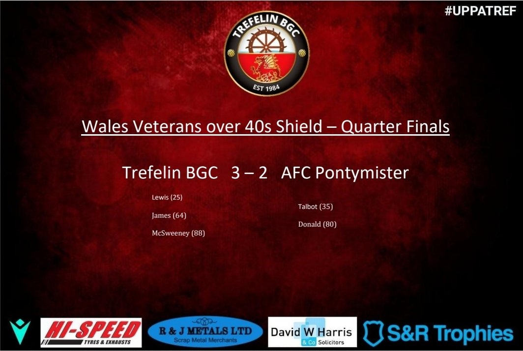 We move into the semi finals to face Cascade after a patchy performance, but the result is all that matters. Sweeney scoring the late winner in the final minutes

Credit to <a href="/ACPontymister/">AFC Pontymister (seniors)</a> for coming back twice &amp; also staying for a few beers afterwards. 👍

<a href="/trefelinbgc/">Trefelin BGC</a>