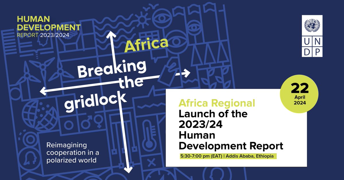 🌍 Excited to join the Africa regional launch of the 2023/24 Human Development Report! Let's break the gridlock and reimagine cooperation in a polarized world. Join on April 22nd, 5:30 PM at UNECA Conference Centre. bit.ly/3QcNgWW
#HDR2023 #Africa #Development
