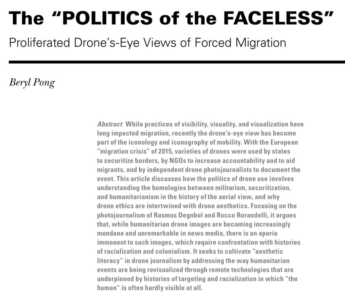 New in Cultural Politics: @berylpong on the visualization of humanitarian events through drone technology. read.dukeupress.edu/cultural-polit…