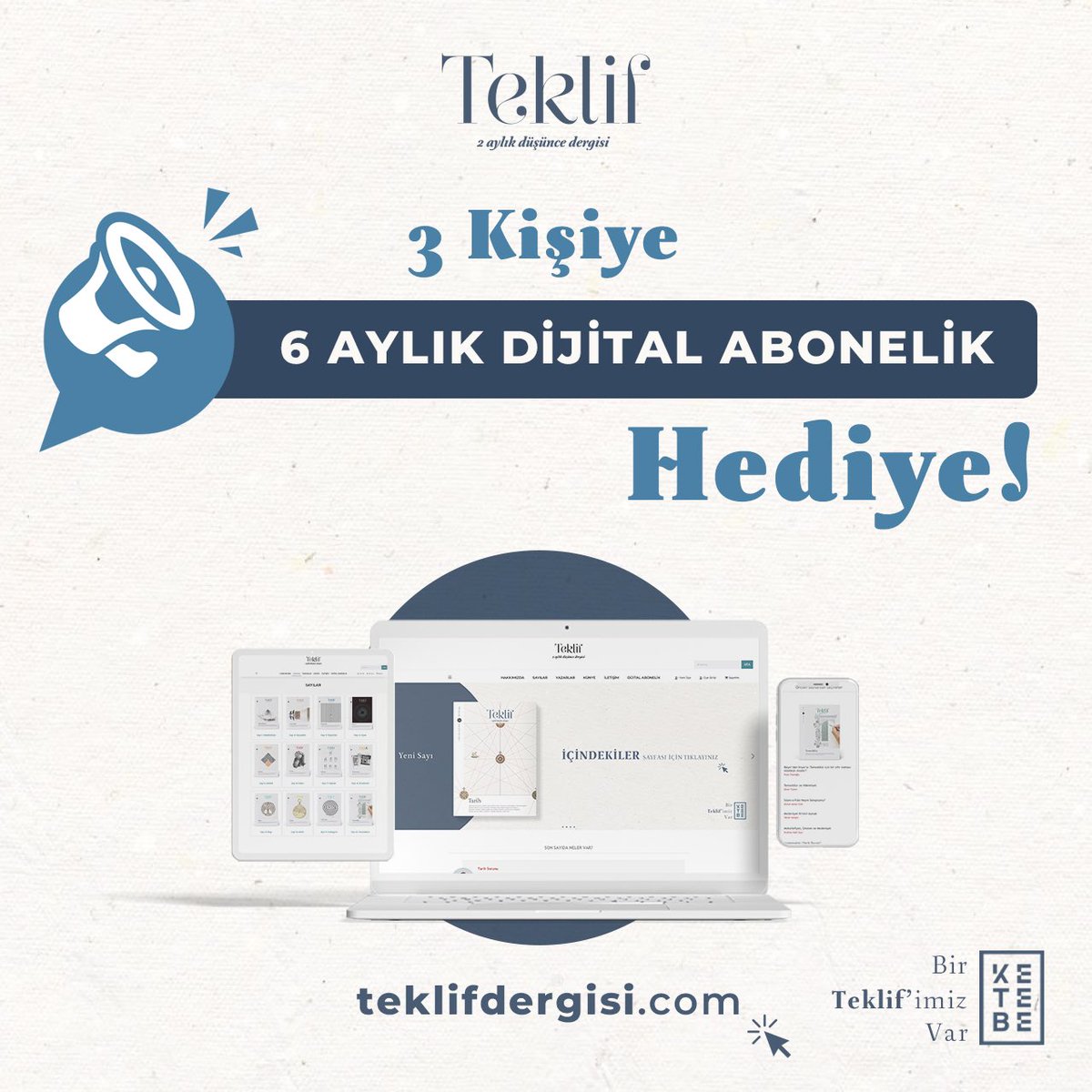 #Çekiliş teklifdergisi.com yayında! Bu vesileyle, bu tweet’i RT edip hesabımızı takip eden 3 takipçimize 6 Aylık Dijital Abonelik hediye ediyoruz! #teklifdergisi