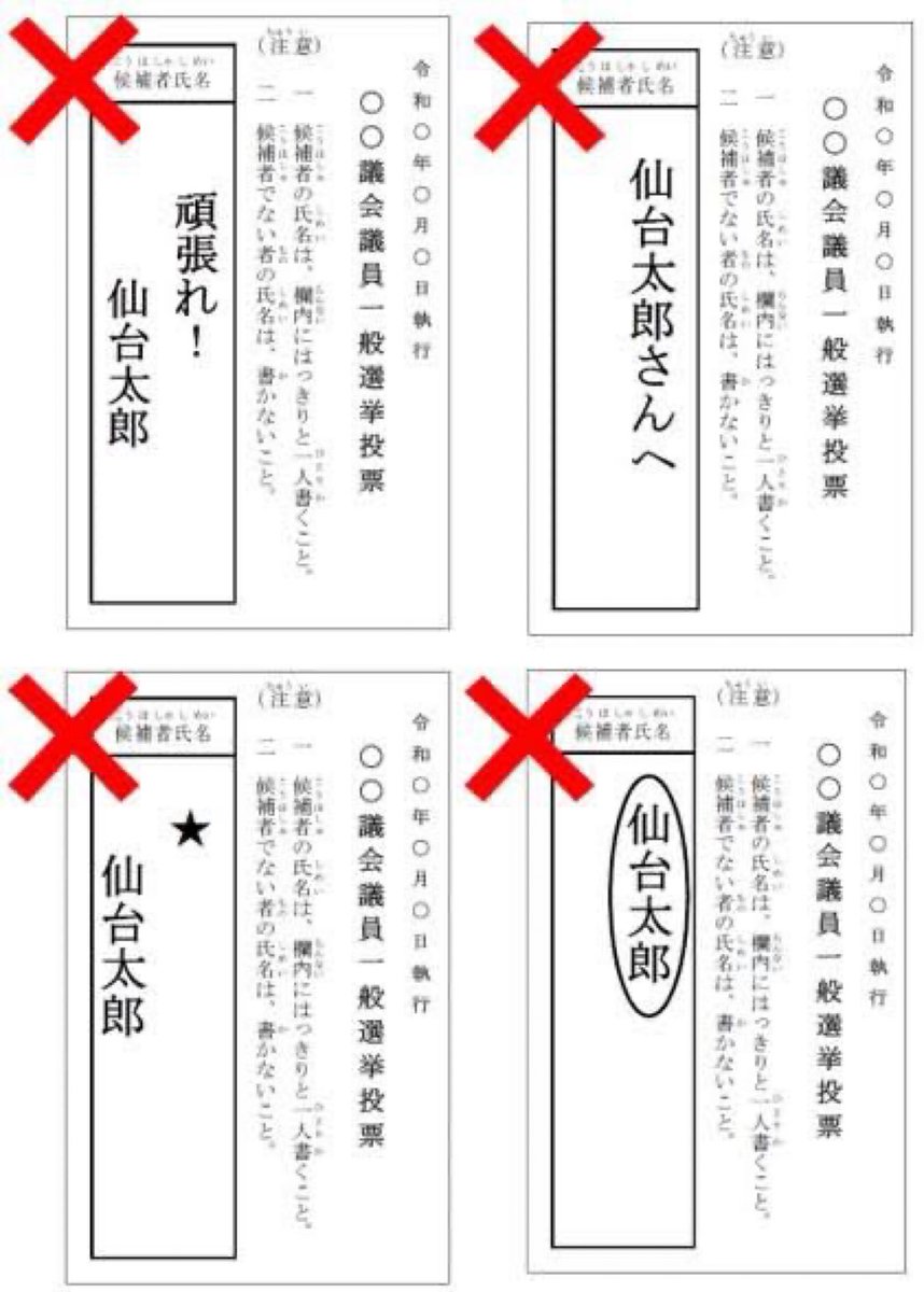 IiyamaAkari's tweet photo. 無効票の例です。みなさん、投票用紙には【飯山あかり】とだけお書き下さい。どうぞよろしくお願いします。 https://t.co/ENv22lHJJp
