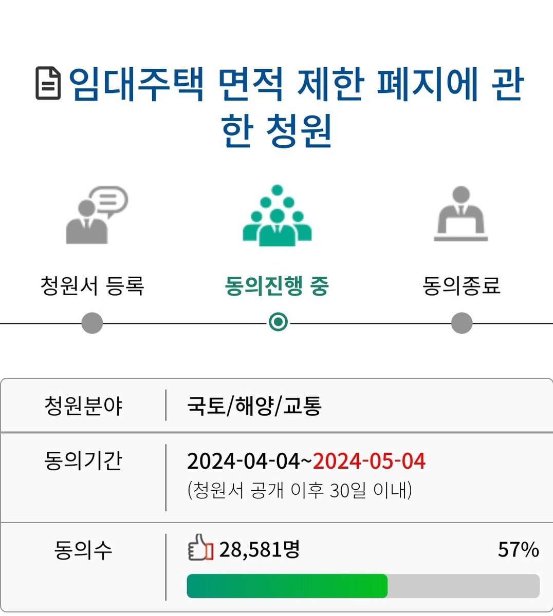 여성과 청년을 전혀 고려하지 않고 정무를 보고 있는 국토교통부의 임대주택 면적제한를 폐지할 수 있게 청원에 힘을 실어 주시기를 부탁드립니다. petitions.assembly.go.kr/status/onGoing…