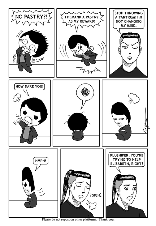 Plushifer's tweet photo. The amazing @egarcia115 comissioned another comic from the as awesome @AntarcticEchoes with me as the main protagonist.
@egarcia115 needs all the positive energy you can send her way...maybe even some prayers to Dad, so please think of her when you have a moment. https://t.co/POCkvYAftj