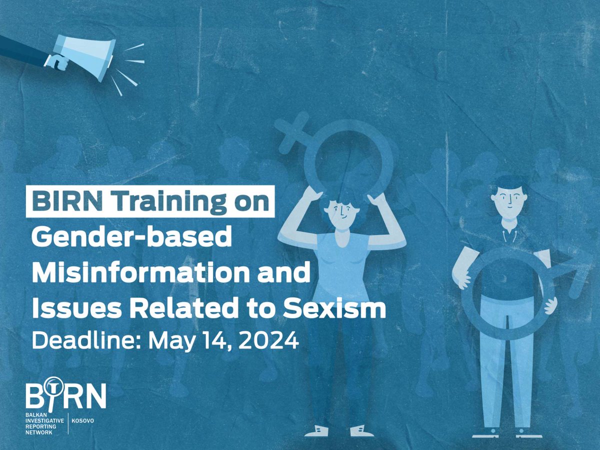 📢 We’re calling #journalists and #journalism students from 🇽🇰 interested in learning about reporting on gender-based topics and issues related to sexism! ✔️ Apply for one-day training that will be held on May 23. More information on @BIRN_Network’s website.