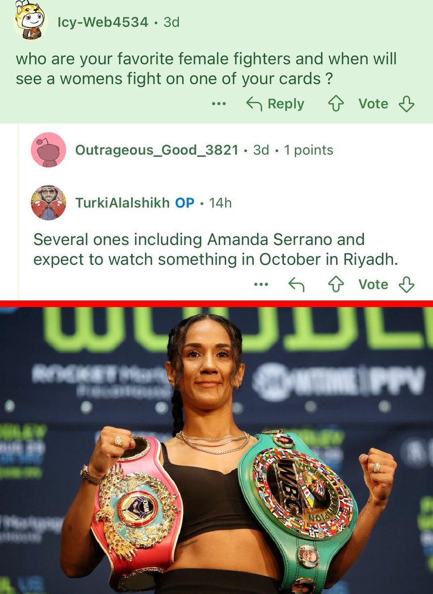 ‼️SERRANO IN SAUDI? His Excellency Turki Alalshikh has confirmed that he will have a women’s boxing fight on the next October Saudi show. And that Amanda Serrano is among his favourite women boxers. Could Amanda Serrano be part of this? 🤔 #AmandaSerrano | #RiyadhSeason