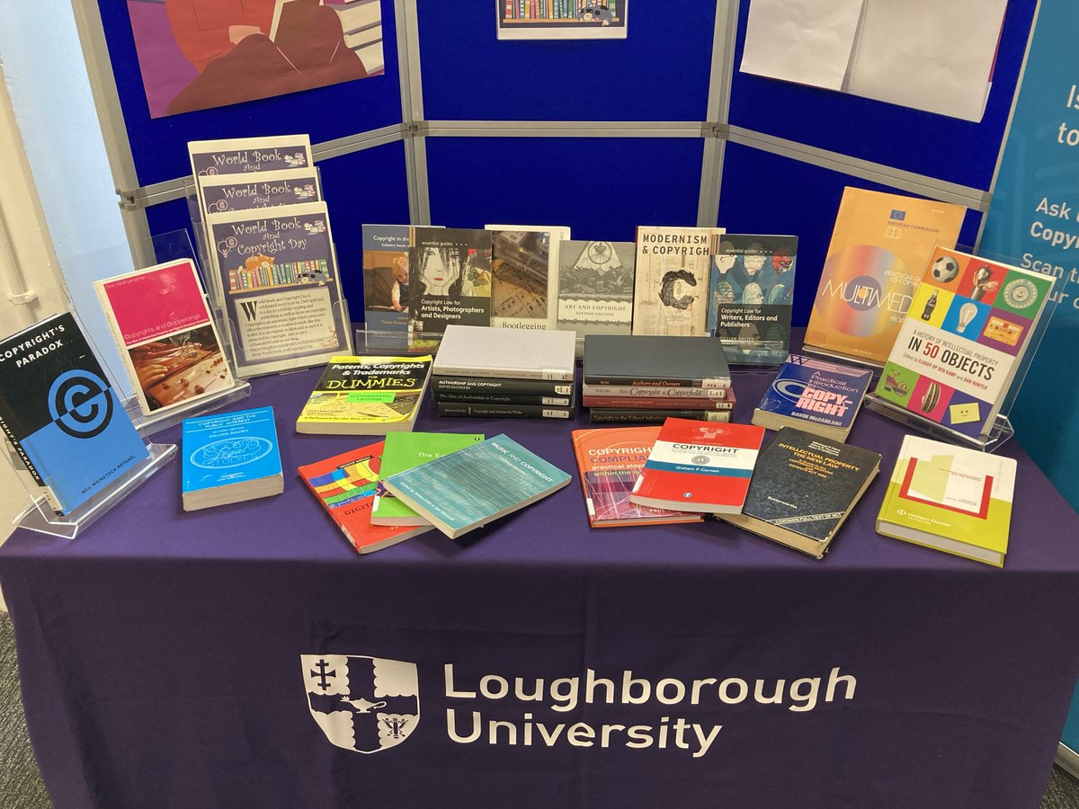 Welcome to our World Book and Copyright Day event. This week, we will be posting a lot about books and copyright! Give us a follow and stay tuned! Join us in the library, level 3 for our display! @NKorn @UKCopyrightLit @lborolibrary #Copyright #copyrightliteracy