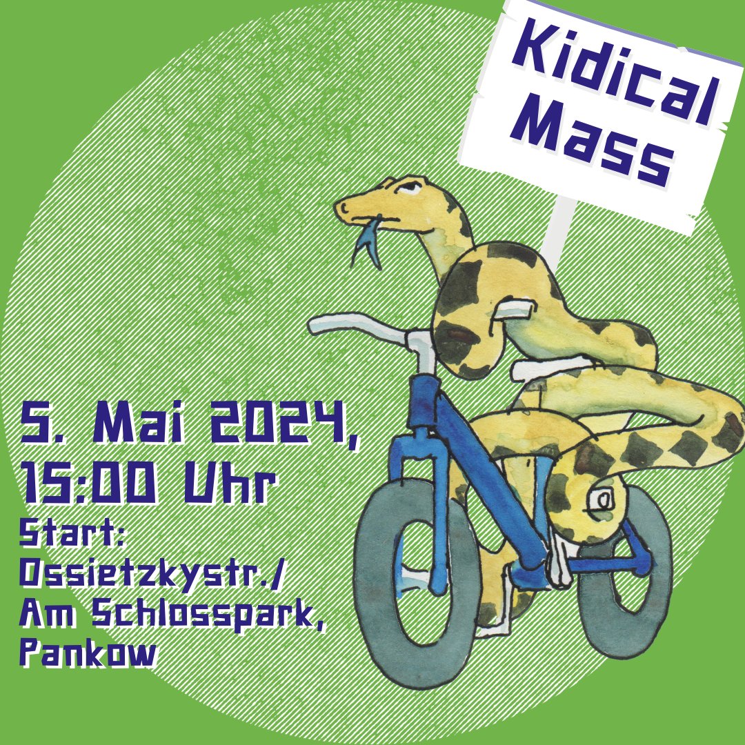 SAVE THE DATE: #KidicalMass in #Pankow am 5. Mai um 15 Uhr am #SchlossparkSchönhausen / #Ossietzkystraße radpankow.de/2024/04/09/kid…