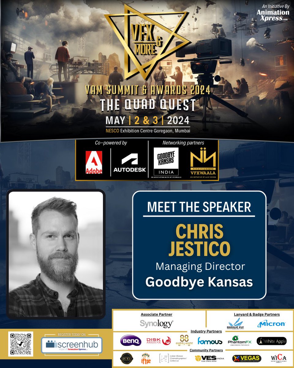 Welcoming Chris Jestico the Managing Director of Goodbye Kansas Studios to VFX & More Summit 2024 as one of our esteemed speakers!

To know more: animationxpress.com/vfxandmore-202…

Book your tickets on: screenhub.in/etn/vam-2024-v…
.
.
.
#vam2024 #animation #postproduction #vfx #vfxstudio