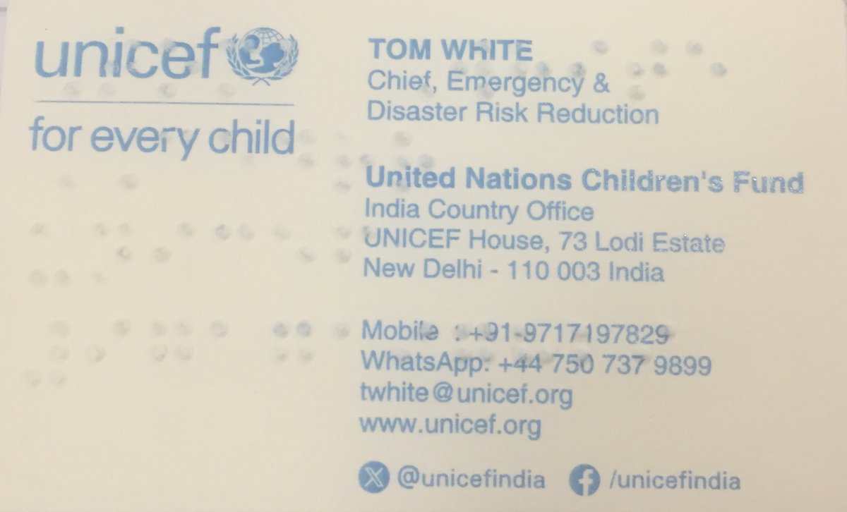 An amazing visiting card! #braille #inclusivedrr at it’s best.
Kudos to Tom White! A true DRR/M professional!
#personswithdisabilities
#peopleofdetermination
@helpinghands
@STEP