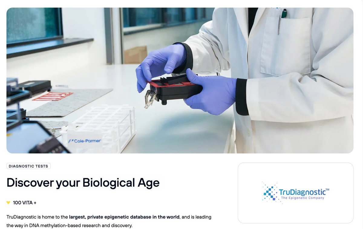 🌱Attention Vitalians! Discover your Biological Age with @TruDiagnostic🧬 Learn if your body is aging faster than your calendar age and take control of your health. As a VitaDAO member you get 12% off all TruDiagnostic tests 🫡 👉 Become a $VITA member:…