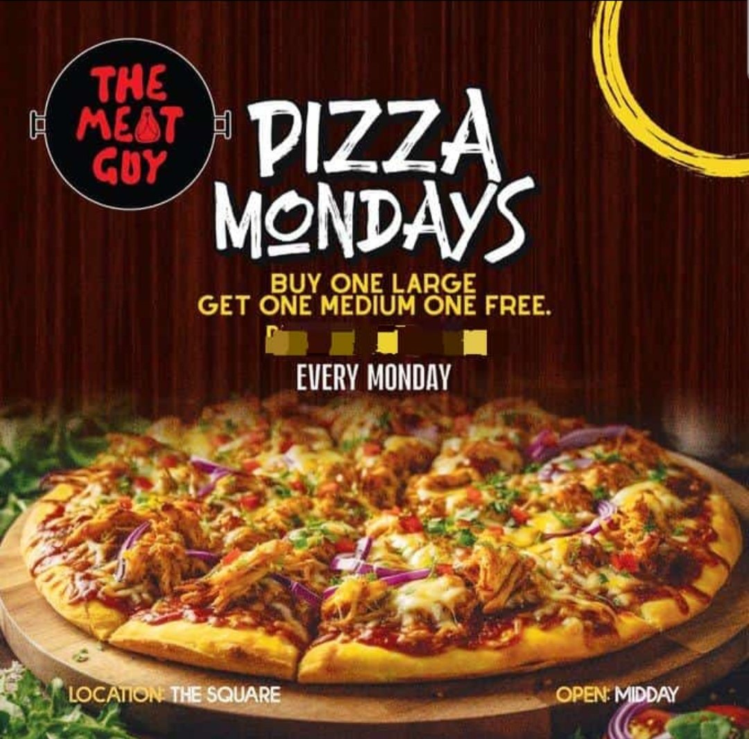 Pizza Mondays are back!!!
Order a large pizza and get a medium for free😎#BOGOF
