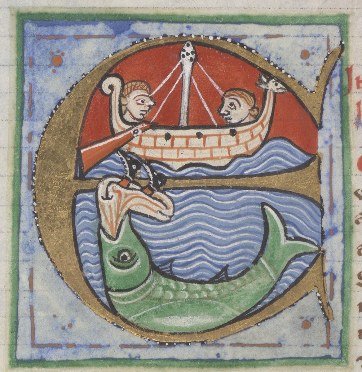 Lovely day for a splash, unless you're Jonah of course! 🐳🚣‍♂️🍦☀️⛱️🎉 Jonah & the whale (aka large fish) from TCD MS 51: digitalcollections.tcd.ie/concern/works/…