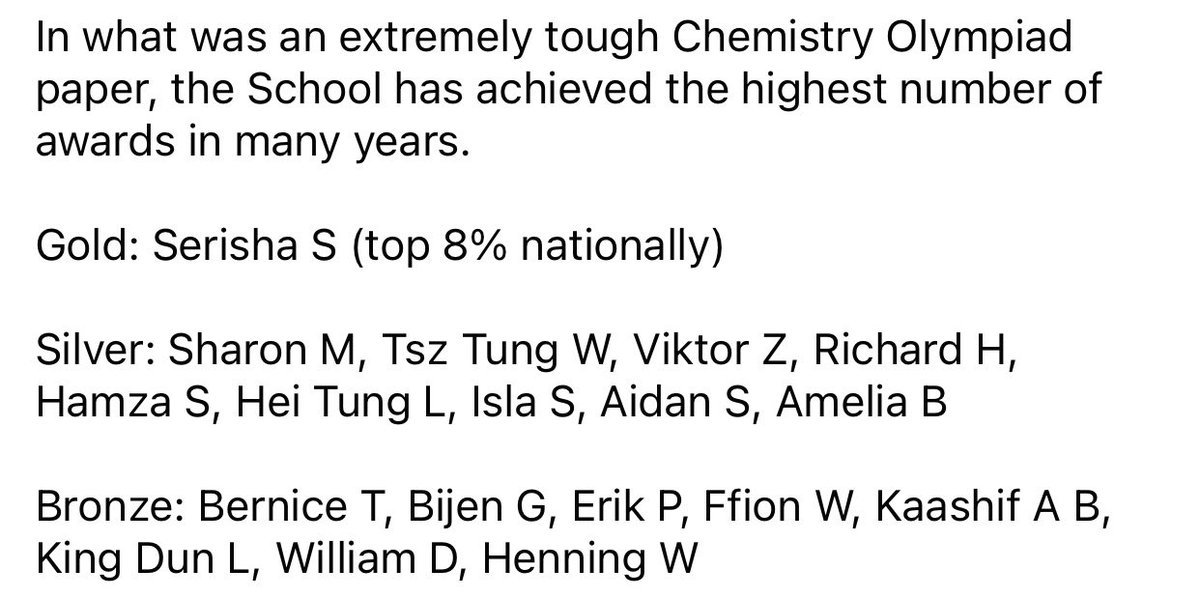 In what was an extremely tough Chemistry Olympiad paper, the School has achieved the highest number of awards in many years. Special congratulations to Serisha S who achieved gold (top 8% nationally). #BromsScience #BromsChemistry #ChemistryOlympiad2024