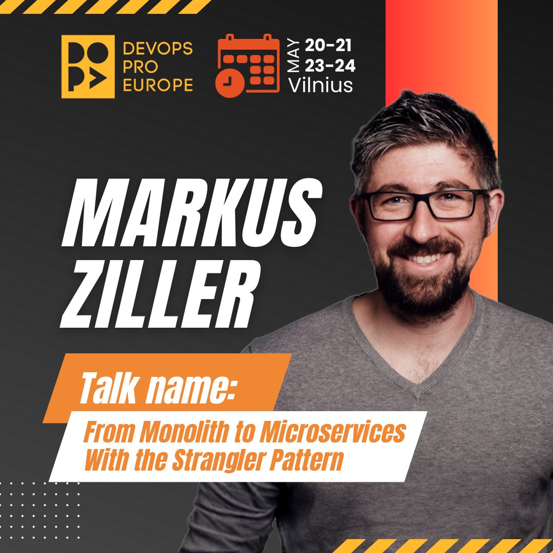 DevOpsEU's tweet image. Don't miss Markus Ziller's talk at DevOps Pro Europe 2024! Join him to learn about the Strangler Pattern for transitioning to microservices. Register: devopspro.lt/tickets-paymen… #DevOpsProEurope #Microservices #StranglerPattern