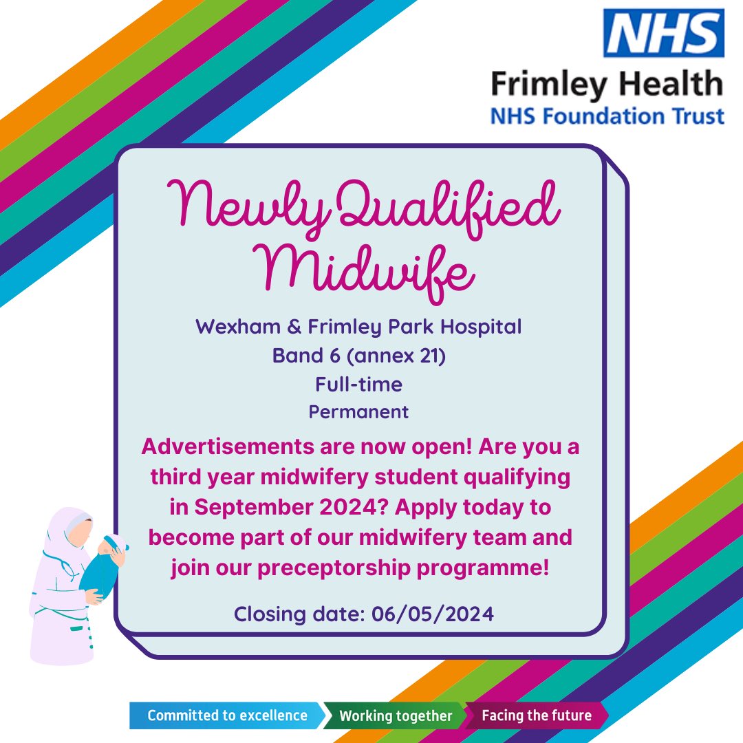 🌟 Our Newly Qualified Midwife advertisement is now live for both sites!

💻 Apply today on our Frimley Health Vacancies website

📞 Contact us if you need any more information

#midwife #newlyqualifiedmidwife #preceptorship #frimleyhealth #maternity