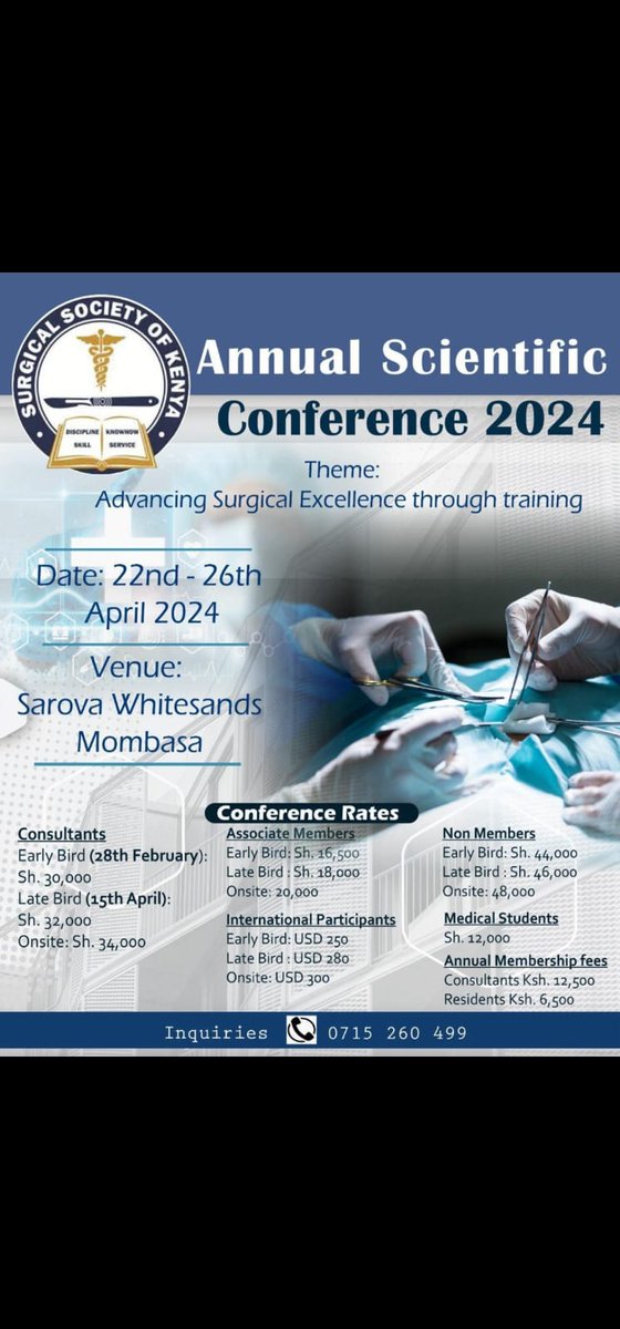 Welcome message from the President. 'Esteemed colleagues, we are delighted to host you here, in Mombasa Kenya for the 24th Annual Scientific Conference.' Registration still on going: forms.gle/DhHVSKx7sti3Jj… #SSK2024 @HealthProfKE @ASOU_Official @AfricanSurgery @cosecsa