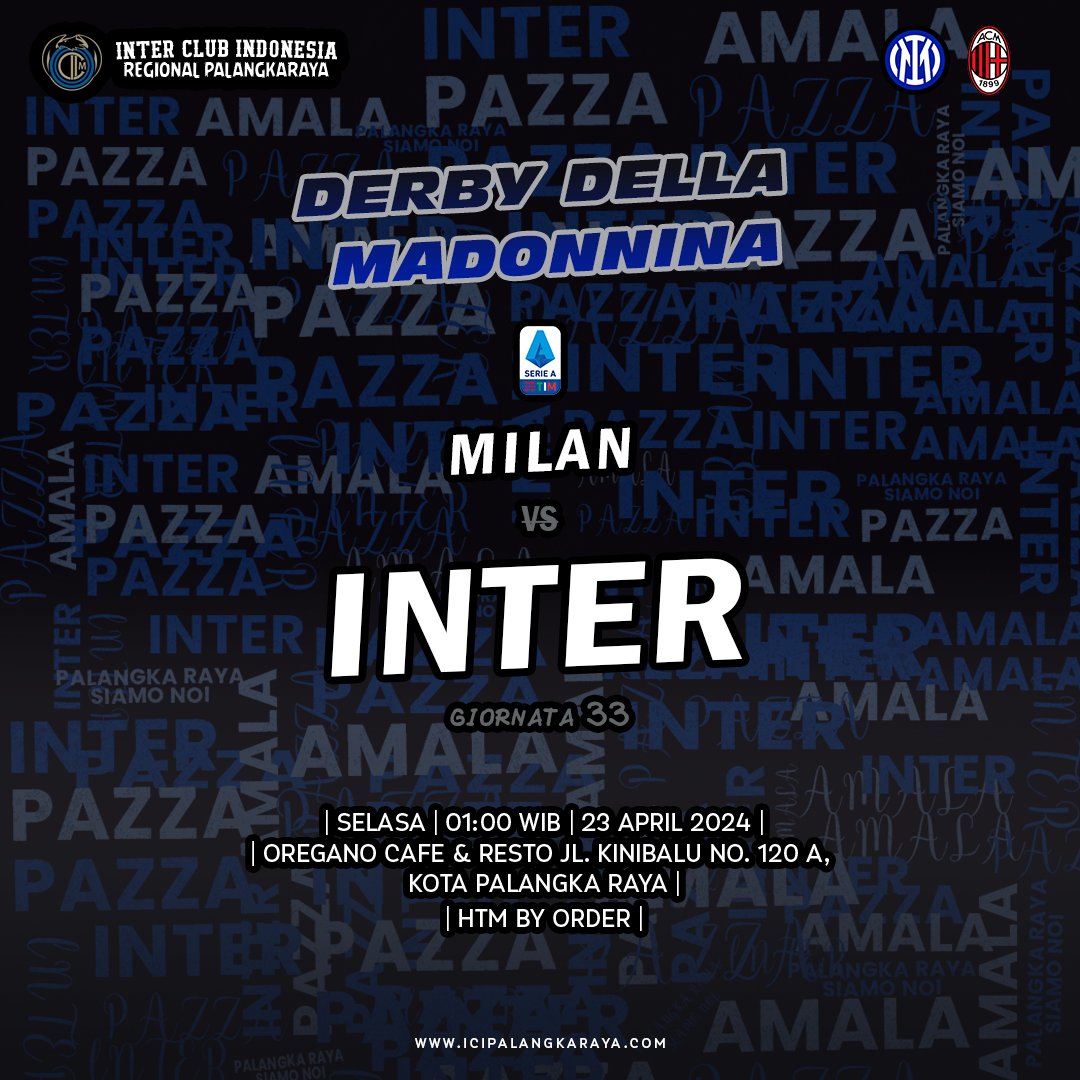 Today is the day! Hayuk gaes. Yang berada di Kota Palangka Raya dan sekitarnya mari merapat! Berikan semangat dan dukungan yang terbaik buat Inter kita tercinta.

Internazionale devi vincere! 💙🖤

 #ForzaInter <a href="/InterClubIndo/">Inter Club Indonesia</a>