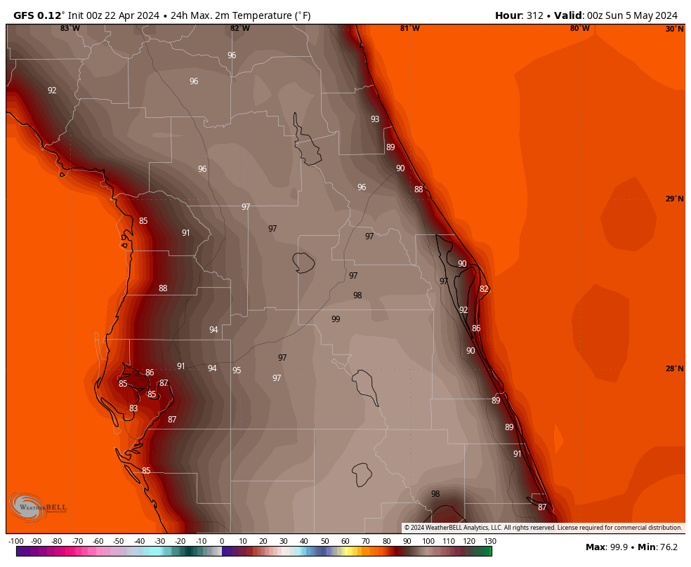 ORLANDO -- On this Earth Day Monday... Gulp! Enjoy this cooler Monday, because models are pointing to a toasty first week of May with at least mid-90s ... potentially upper-90s. Until then, it'll be much drier than normal, upping our fire danger. See you on Good Day Orlando,