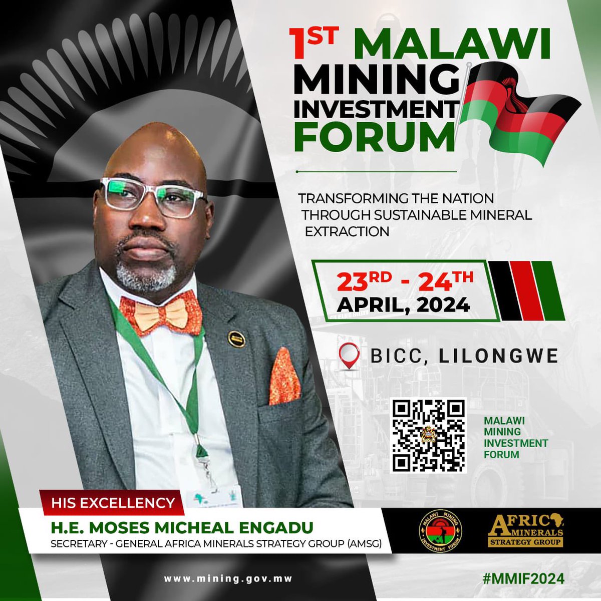 The Secretary-General @africaminerals_  H.E Moses Micheal Engadu (@engadu) will deliver a Keynote Adress at the inaugural Malawi Mining Investment Forum under the theme: 'Transforming the Nation through Sustainable Mineral Extraction'. 

#MMIF2024
#AfricaCriticalMinerals