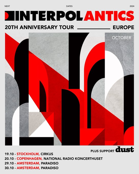 !JUST ANNOUNCED! @Interpol will be returning to Europe this October to celebrate the 20th anniversary of Antics! 🙌