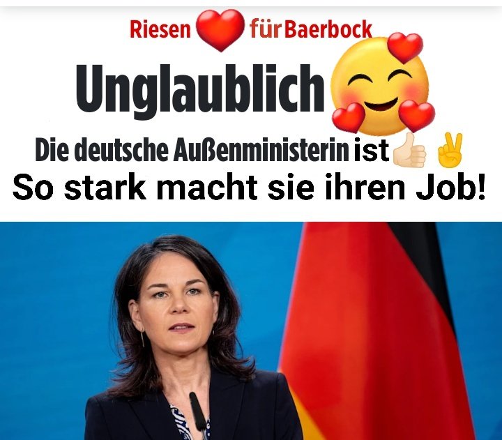 ' Riesen-Kritik an Baerbock ' ist heute die Parole für N4zi-Trottel!
Wer sich zu den 100%-igen #Gruenen -Hatern zählt, muss unbedingt diese Losung benutzen!

Alle, die nicht als selbst-verhasste Rechts-Außen durchs Leben gehen, können das zeigen mit:
RIESEN LIEBE für #BAERBOCK ❤️