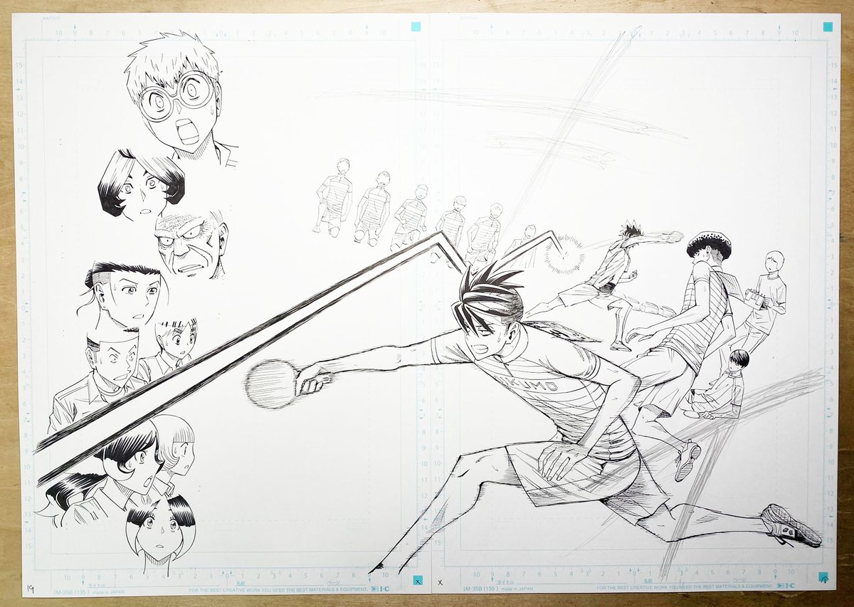 前回のネームと線画と完成原稿。
ダブルスの決着シーン。1試合目の土門VS木場の決着と同じような構図になってます。
#スリースター #卓球 #サイコミ 
https://t.co/xoemH9sjtZ 