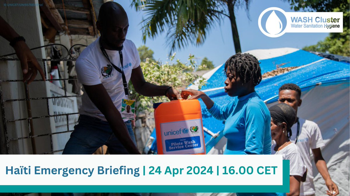 The GWC & Haïti WASH Sector will conduct an emergency briefing to discuss needs & gaps in WASH coordination/response, & to highlight key advocacy messages. Listen to Interventions from @UNICEFHaiti @UNmigration @ORRAH10 24 APR | 16.00 CEST | Online 🔗bit.ly/4b01xho