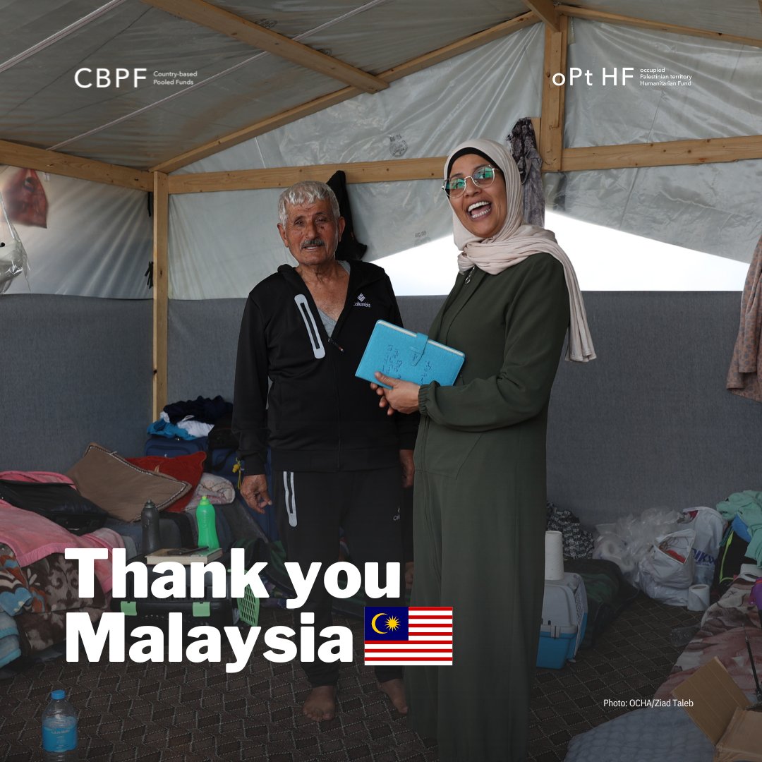 #OCHAthanks Malaysia🇲🇾 for your timely support for the @CBPFs in the occupied Palestinian territory.

Contributions like yours are enabling humanitarians on the ground to provide life-saving assistance to the people most in need.

Together, we continue #InvestInHumanity