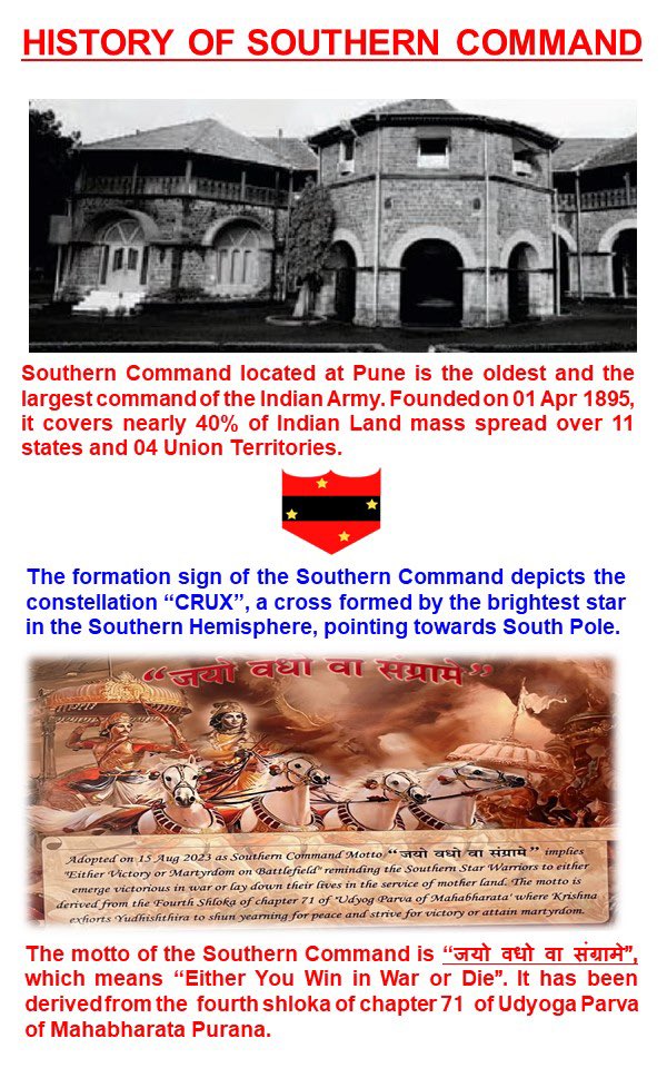 History Of #SouthernCommand
 
#knowyourarmy #knowyourcommand 
#ssbcrack #army #defence 
#southerncommand 
@adgpi 
@SpokespersonMoD