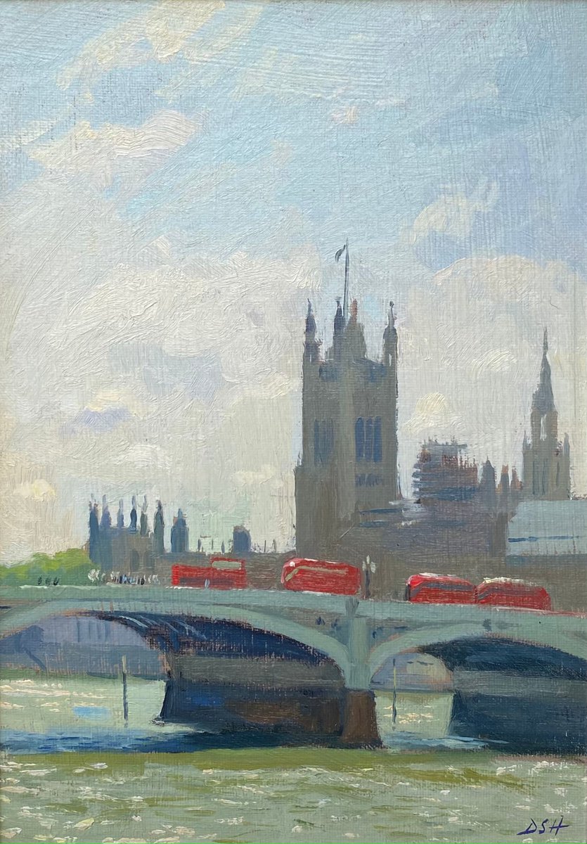 'London Buses Towards Houses of Parliament' (2022) by Daisy Sims Hilditch daisysimshilditch.com