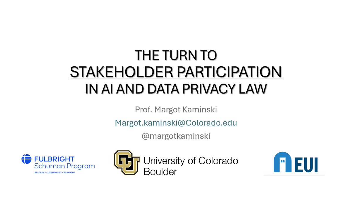 Very much looking forward to hearing from the wonderful @MargotKaminski @ColoLaw on stakeholder participation in AI a bit later today @BristolUniLaw. If you had missed registration, please email me for a last minute connection link (a.sanchez-graells@bristol.ac.uk)