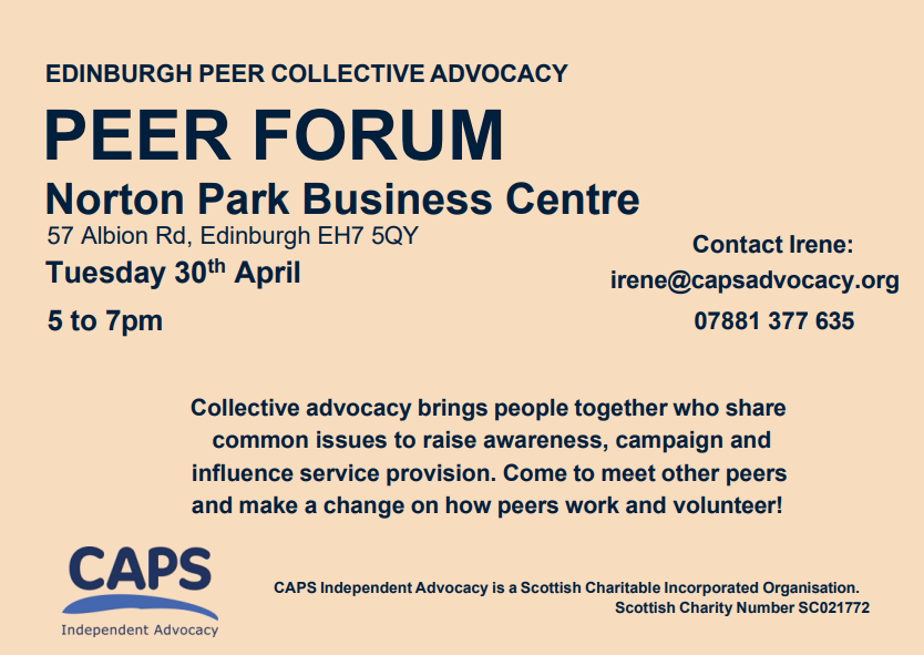🤝Do you work or volunteer in a #PeerSupport role in Edinburgh? The Peer Forum is for you! Connect with other peers, share your experiences, work toward change. 30th April 5 to 7pm @Norton_Park