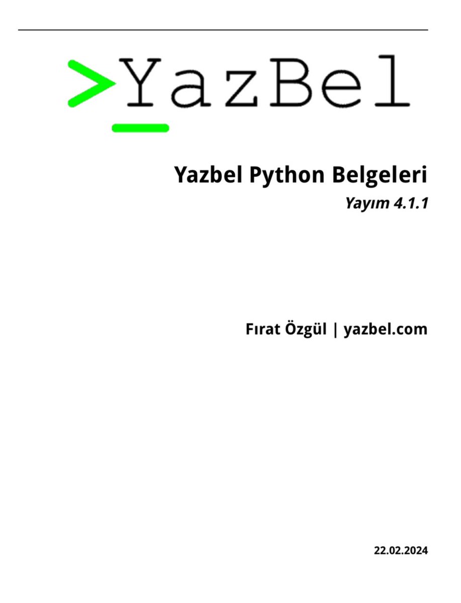 Python ile ilgili en iyi Türkçe kaynaklardan birisi olan “YazBel Python Belgeleri” yakın zamanda güncellenmiş. Python dilini ayrıntılı bir şekilde öğretmek amacıyla hazırlanan 1269 sayfalık notlara aşağıdaki linkten ulaşabilirsiniz. 🔗 python-istihza.yazbel.com/YazbelPythonPr…