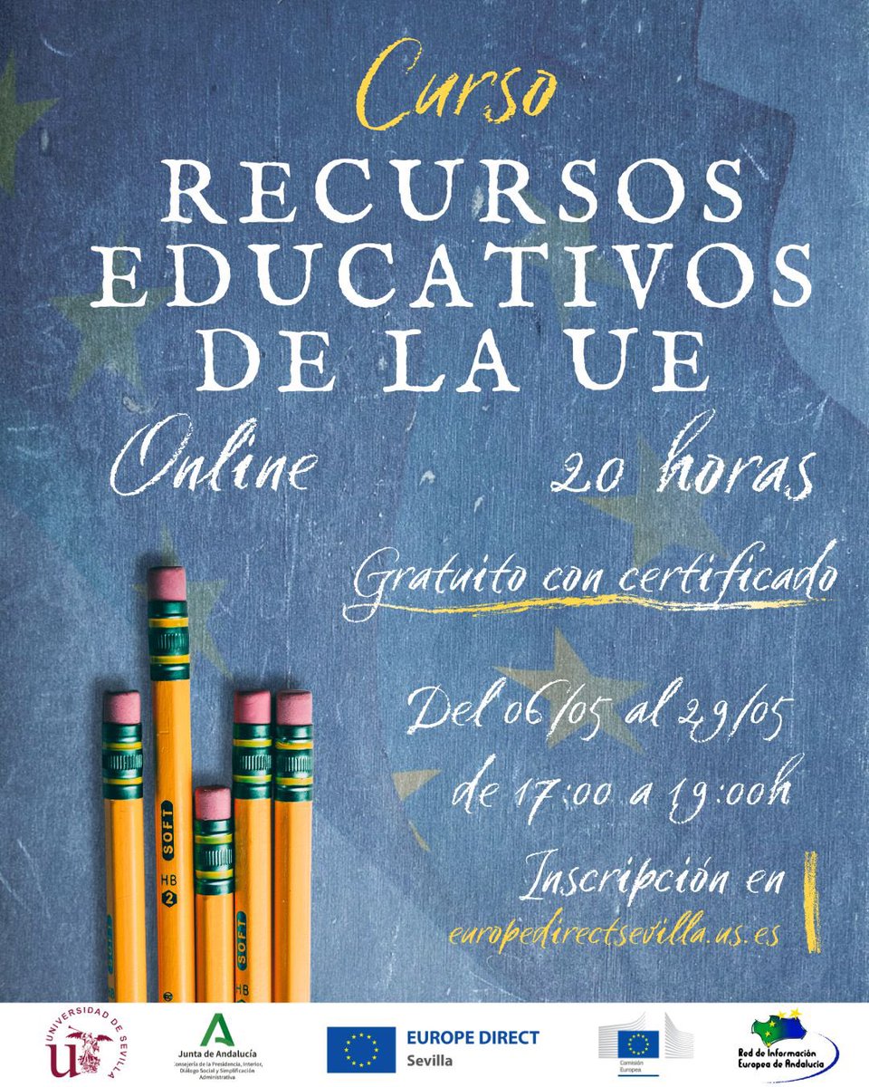 🇪🇺🏫 Organizamos una nueva edición del Curso Recursos Educativos de la Unión Europea.   👨🏻‍🏫 Impartido por el profesor José Díaz Lafuente y dirigido a docentes de los niveles de Educación Primaria, Secundaria, FP, y Bachillerato.