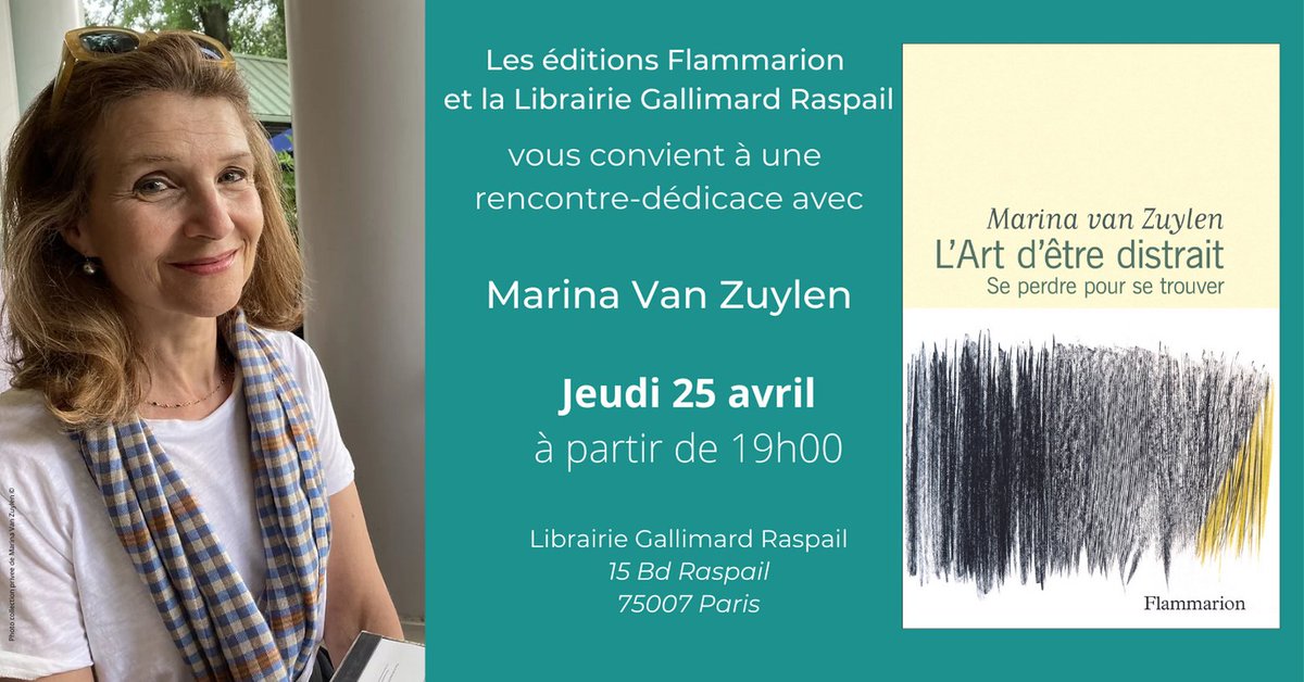 Amis de Paris, ce jeudi, librairie Gallimard, rencontre avec Marina van Zuylen qui publie cette semaine 'L'art d'être distrait' chez @Ed_Flammarion entrée libre, conversation agréable assurée! @libgallimard