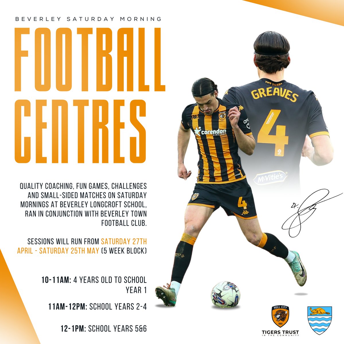 Our new block of Saturday Morning Football Centres starts this 𝗦𝗔𝗧𝗨𝗥𝗗𝗔𝗬! Enjoy Saturday mornings at Beverley Longcroft School with games, challenges & matches for kids aged 4 to School Years 5&6, in partnership with @bevtownfc! 👉 Book Now: shorturl.at/iuFIU