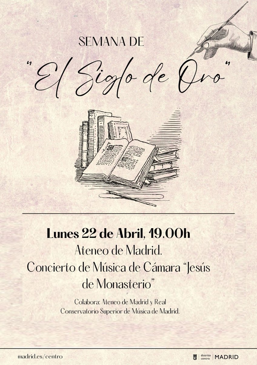 📣La mejor propuesta para la tarde del lunes. La semana de 'El Siglo de Oro' ofrece esta tarde el concierto gratuito 'Jesús de Monasterio', música de cámara en estado puro en el Ateneo de Madrid. 🚩Prado, 21 ⏰19:00 Info👉informate.madrid.es/iej0r