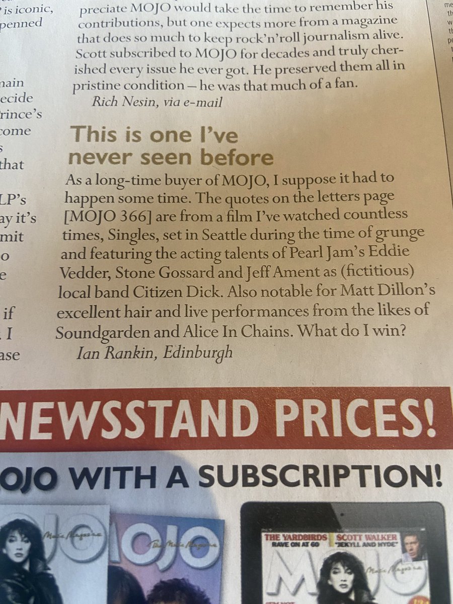 Finally made it to the hallowed hall known as the @MOJOmagazine letters page…